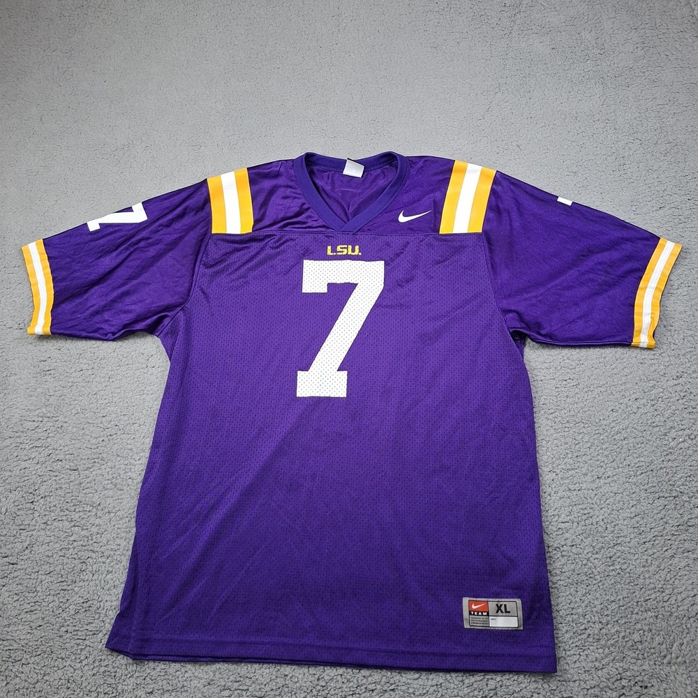 Nike LSU Tigers NCAA Football Mesh Jersey XL #7 Purple Gold College Football